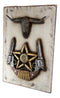 Country Western Star Dual Revolver Guns Bullets Longhorn Cow Wall Decor Plaque