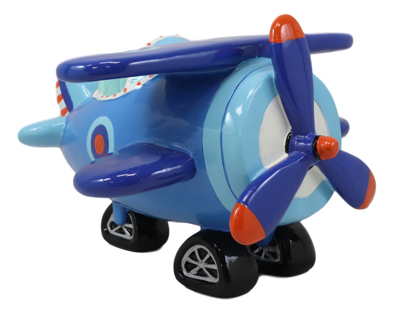 Large Blue Aircraft Air Plane Boys Girls Children Money Coin Piggy Bank Figurine