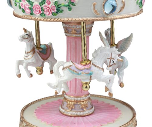 "Toyland" Carnival Merry Go Round Unicorns Pegasus Horse Musical Carousel Statue