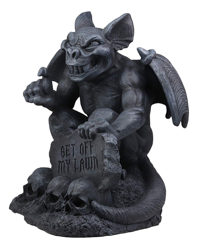 Ebros Large Gargoyle by Skull Graveyard Statue with Get Off My Lawn Sign 15"H Sculpture