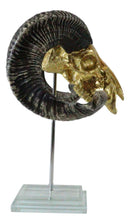 Electroplated Gold Realistic Bighorn Sheep Ram Skull Sculpture On Pole Stand