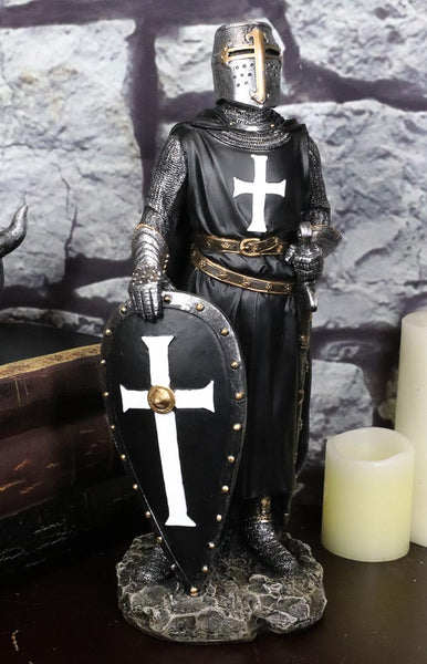 Ebros Black Cloaked Crusader Knight Of The Cross with Sword Shield