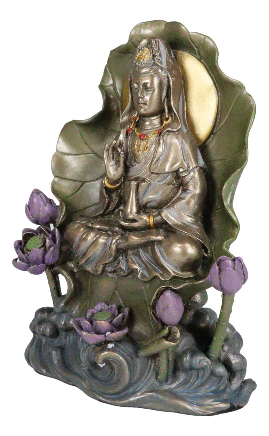 Bodhisattva Buddha Kuan Yin Seated on Lotus In Meditation Sculpture Statue