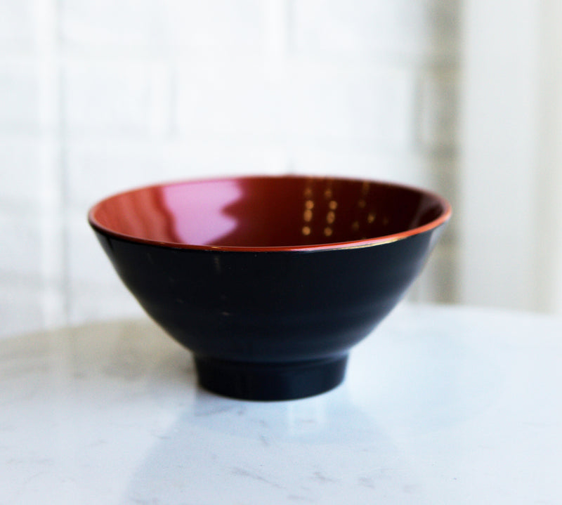 Pack Of 12 Modern Ridged Red Black Melamine Small 10oz Rice Miso Soup Bowls Set