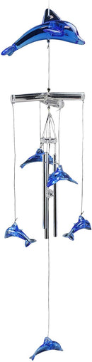 Ebros Nautical Marine Blue Swimming Dolphin Wind Chime 22" Long Acrylic Glass with Aluminum Rods