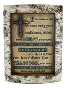 Rustic Faux Birchwood Log Cross Herbrews 10:35 Bible Verse Wall Decor Plaque