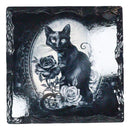 Ebros Witching Hour Feline Black Cat Roses Cork Backed Ceramic Coasters Set of 4