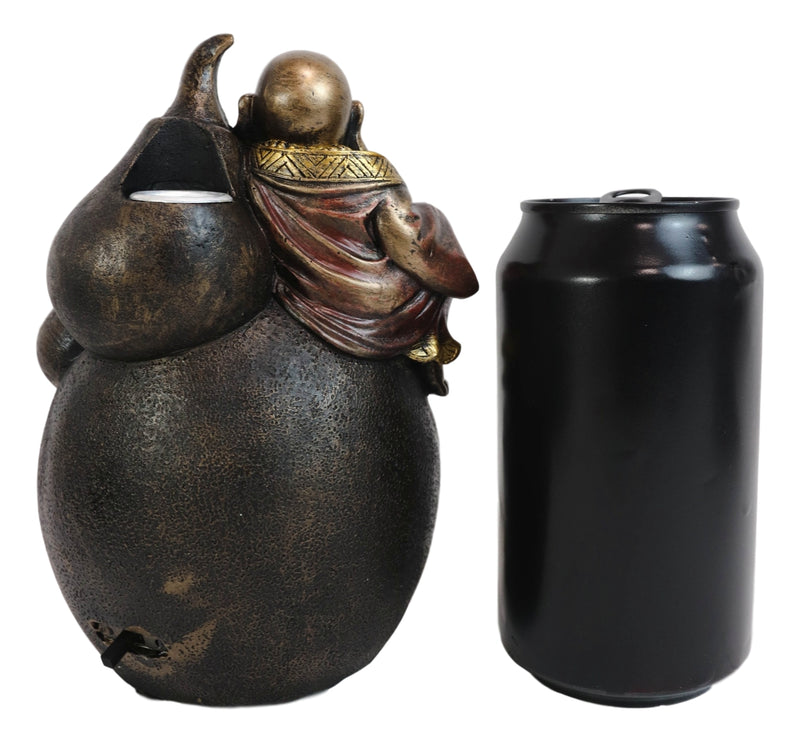 Happy Buddha Hotei Seated On Wine Gourd Backflow Incense Burner LED Light Statue