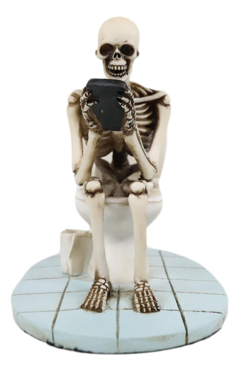 Ebros Eternally Constipated Skeleton On Toilet Bowl Browsing Cellphone Figurine