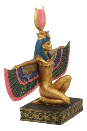 Egyptian Goddess Of Motherhood Kneeling Isis With Open Wings Statue 12.75"Long