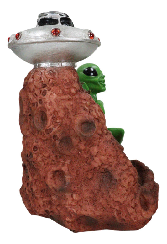 UFO Green Roswell Alien With Flying Saucer Spaceship Backflow Incense Burner - Ebros Gift