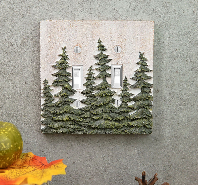 Rustic Evergreen Pine Trees Forest Wall Cover Plate 2-Pack Double Toggle Switch