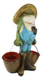 Green Thumb Frog Toad With Trowel and Fork Carrying Pails Planter Vase Statue