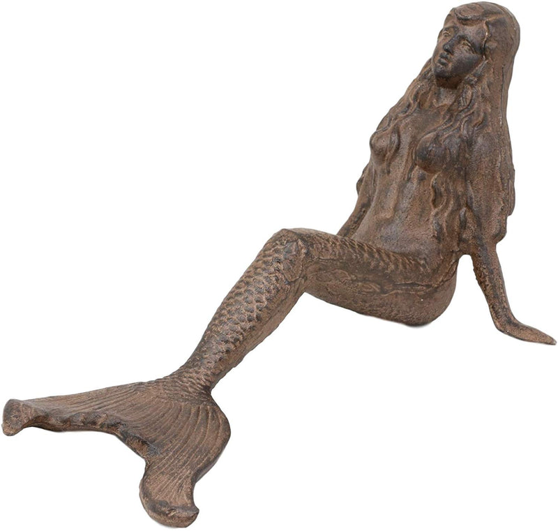 Ebros Gift 16.25" Long Nautical Siren Mermaid Leaning Back Cast Iron Rustic Vintage Finish Shelf Sitter Statue Ocean Goddess Princess Coastal Beach Under The Sea Mermaids Decorative Accent