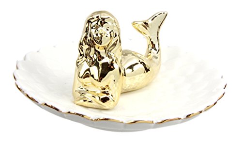 Ebros Gift Golden Resting Mermaid Ceramic Ring Accessory Jewelry Holder Vanity Display Figurine