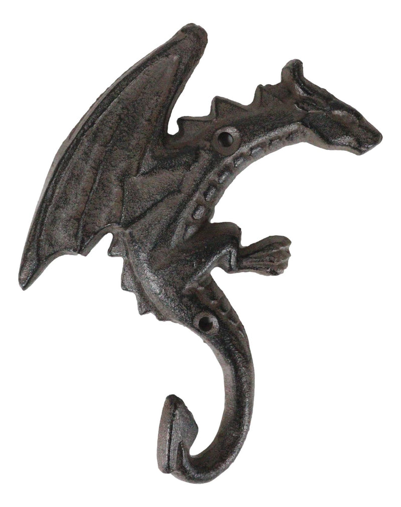 Pack Of 2 Cast Iron Rustic Fantasy Viking Dragon Wall Key Leash Coat Hook Decors