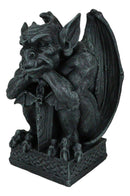 Ebros Stoic Warrior Notre Dame Gargoyle Holding Gothic Bat Sword Figurine 6.5"H