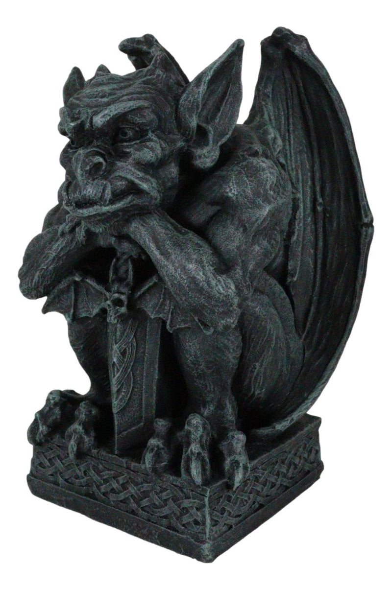 Ebros Stoic Warrior Notre Dame Gargoyle Holding Gothic Bat Sword Figurine 6.5"H