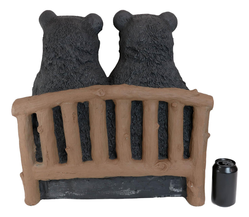 Large 21"L Rustic Forest Twin Black Bears On Park Bench Holding Sign Statue