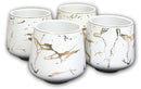 White Faux Marble With Gold Veins Ceramic Tea Pot And Cups With Tray Set For 4