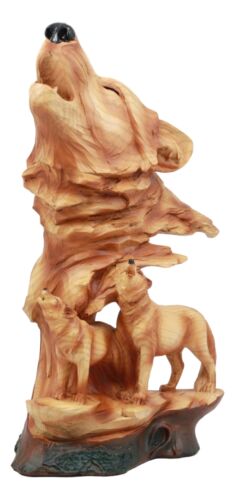 Ebros Wildlife Scene Howling Wolf Head Bust Figurine 12" Tall Wolf Pack Statue in Faux Wood Finish