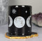 Pack Of 2 Black Wicca Sacred Triple Moon Goddess Magic Porcelain Coffee Mugs