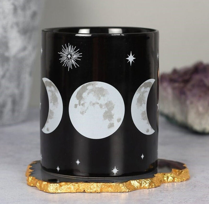 Black Wicca Alchemy Sacred Triple Moon Goddess Magic Porcelain Coffee Mug 11Oz