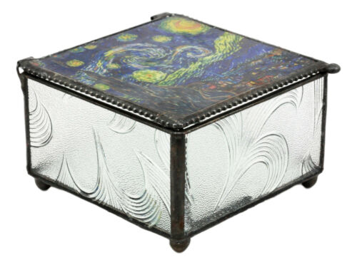 Ebros Van Gogh Starry Night Stained Glass Decorative Box 4"X4" Museum Art