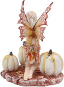 Ebros Amy Brown Autumn Maple Elf Fairy with White Pumpkins Statue 5" Long