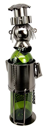 Ebros Gift Head Chef With Pan & Spatula Hand Made Metal Wine Bottle Holder Caddy Decor Figurine 14.5"H