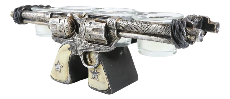 Western Cowboy Dual Crossed Sheriff Revolver Pistols 4 Votives Candle Holder