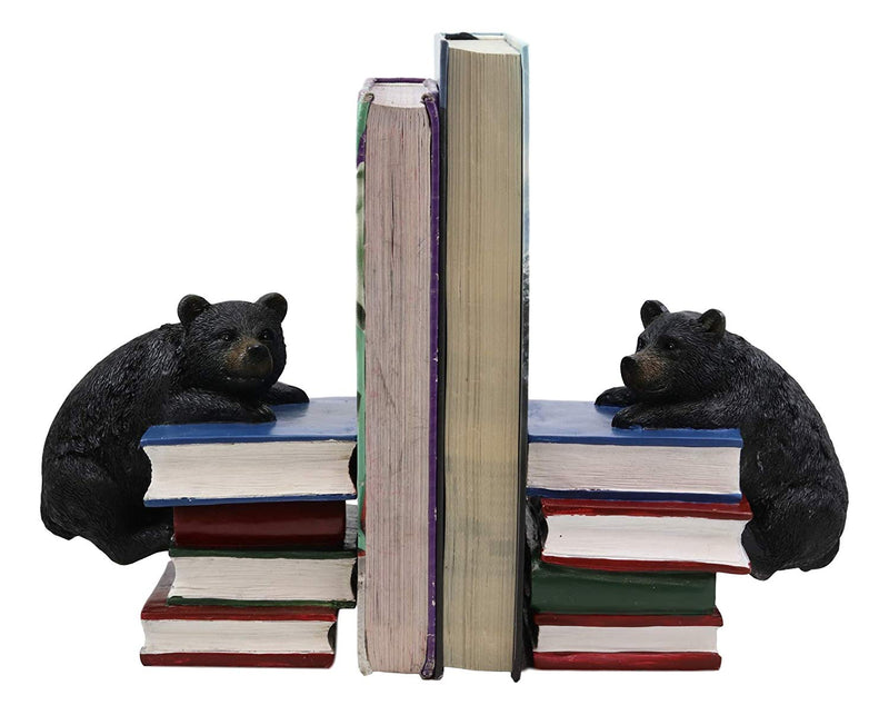 Ebros Rustic Wildlife Bear Cubs Climbing Stack Of Books Bookends 2 Figurine Set