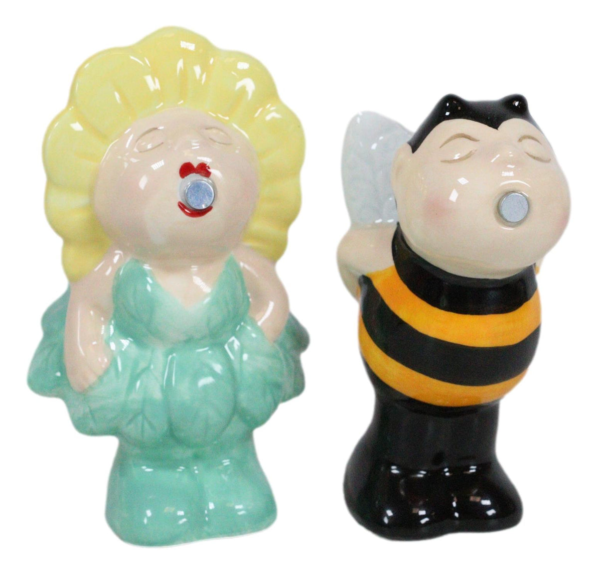 Bee My Honey! Bumblebee And Sunflower Kissing Ceramic Salt Pepper Shakers Set