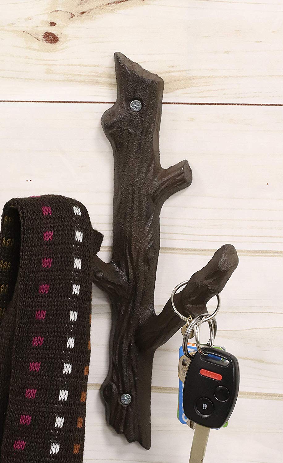 Ebros Cast Iron Rustic Western Country Tree Branches Twigs Wall Hanger 2 Peg Hook Decor Hangers for Coats Hats Leashes Backpacks Keys Decorative Organizer On Mudroom Main Entrance Walls (1)