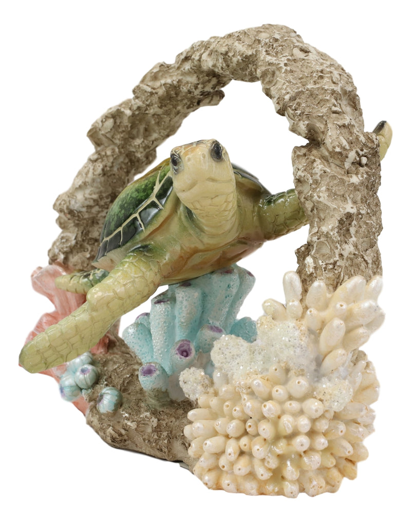 Ebros Large Nautical Marine Green Sea Turtle Swimming By Coral Reef Decor Statue