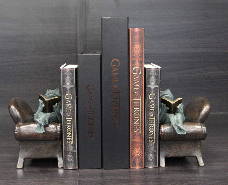 Ebros Whimsical Bookworm Frogs Reading On Sofa Couches Bookends Pair Set Statue 7.5" Wide Garden Pond Frog Themed Decorative Office Study-Room Library Shelves Desktop Figurines