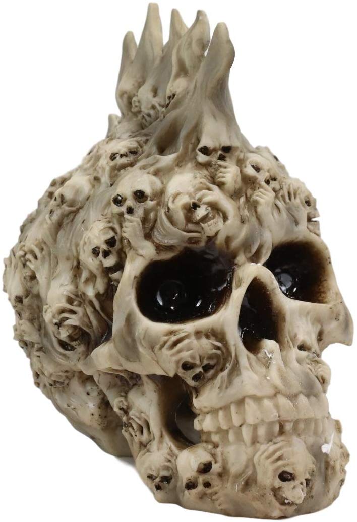 Ebros Large 8" Tall Ossuary Lost Souls Spirit Skull With Fire Mohawk Figurine