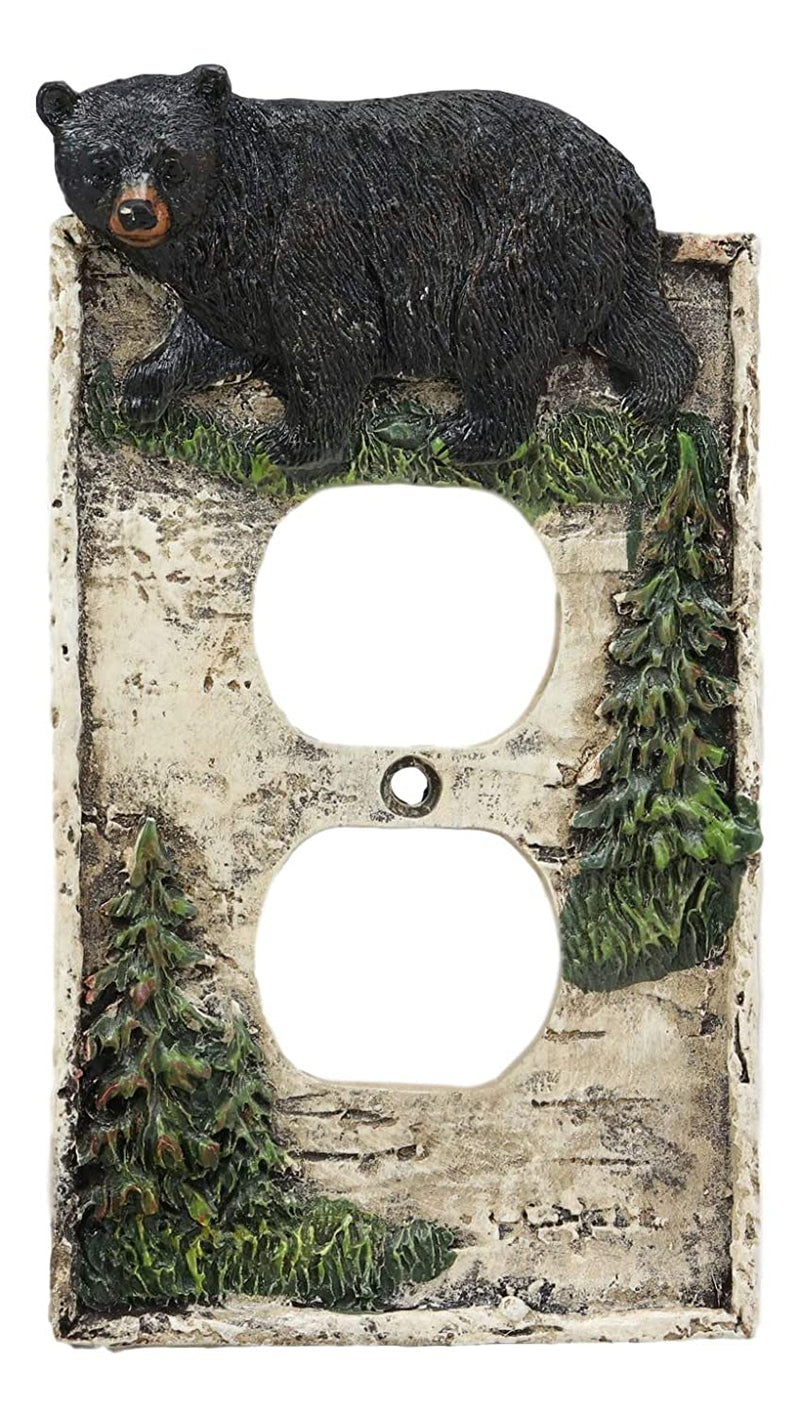 Ebros Set of 2 Rustic Pine Tree Black Bear Double Electrical Outlet Plate Covers