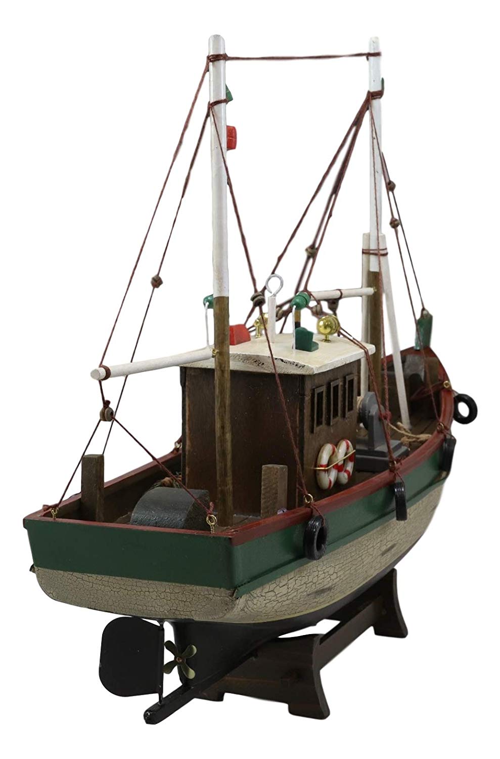 Ebros 18"L Wooden Handicraft Nautical Fishing Vessel Boat with Wood Base Figure - Ebros Gift