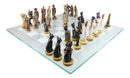 Ebros Pharaoh Egyptian VS Caesar Roman Empire Resin Chess Pieces W/ Glass Board