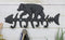 Cast Iron 9" Rustic Forest Black Bear On Fish Bone 4 Pegs Wall Hook Decor Plaque