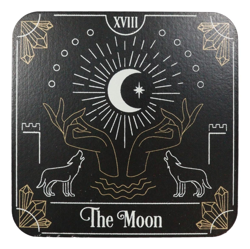 Wicca Tarot Card MDF Wood Coaster Set of 4 Tiles With Cork Backing And Holder