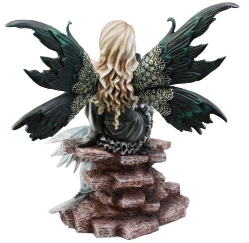 Ebros Large Royal Queen Gothic Green Butterfly Fairy with White Dragon Statue 17" H