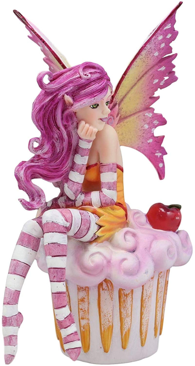 Ebros Colorful Amy Brown Pink Cherry Cupcake Fairy Statue Sweet Tooth Collection