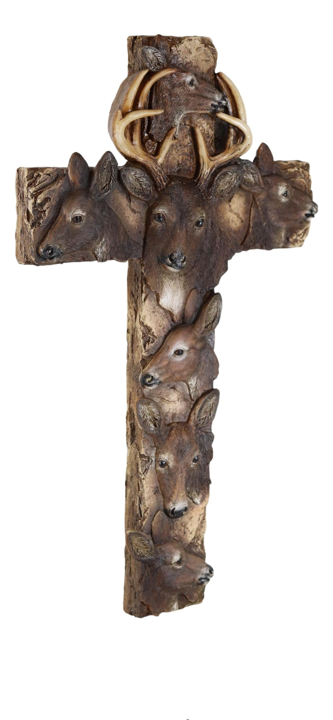 Rustic Western Wildlife Deer Stag with Antlers And Does Family Wall Cross Plaque