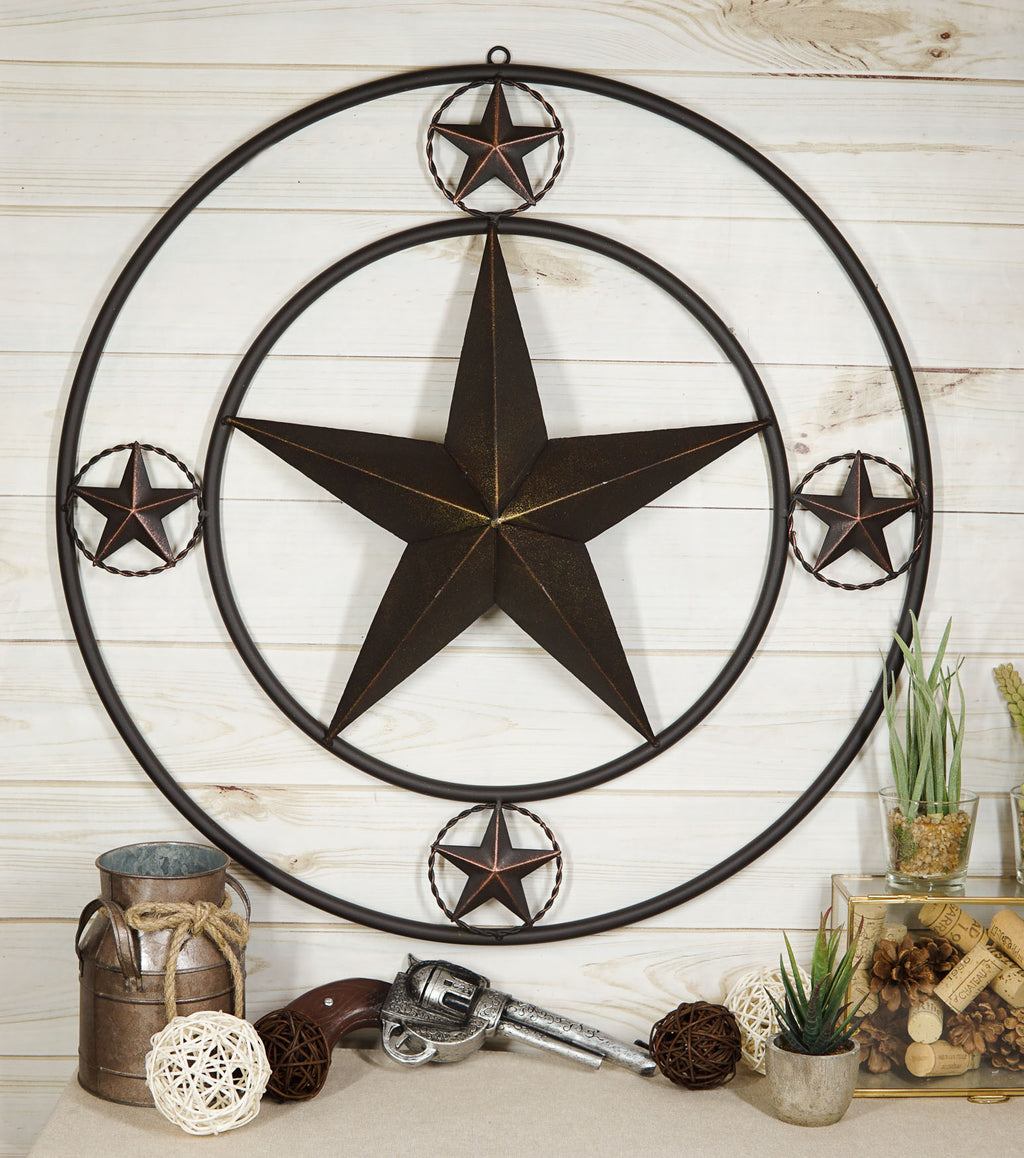 Oversized 24"D Vintage Rustic Western Lone Star Metal Circle Wall Deco ...