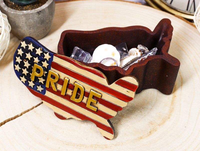 Western Country Patriotic US American Flag Map Memorial Decorative Jewelry Box
