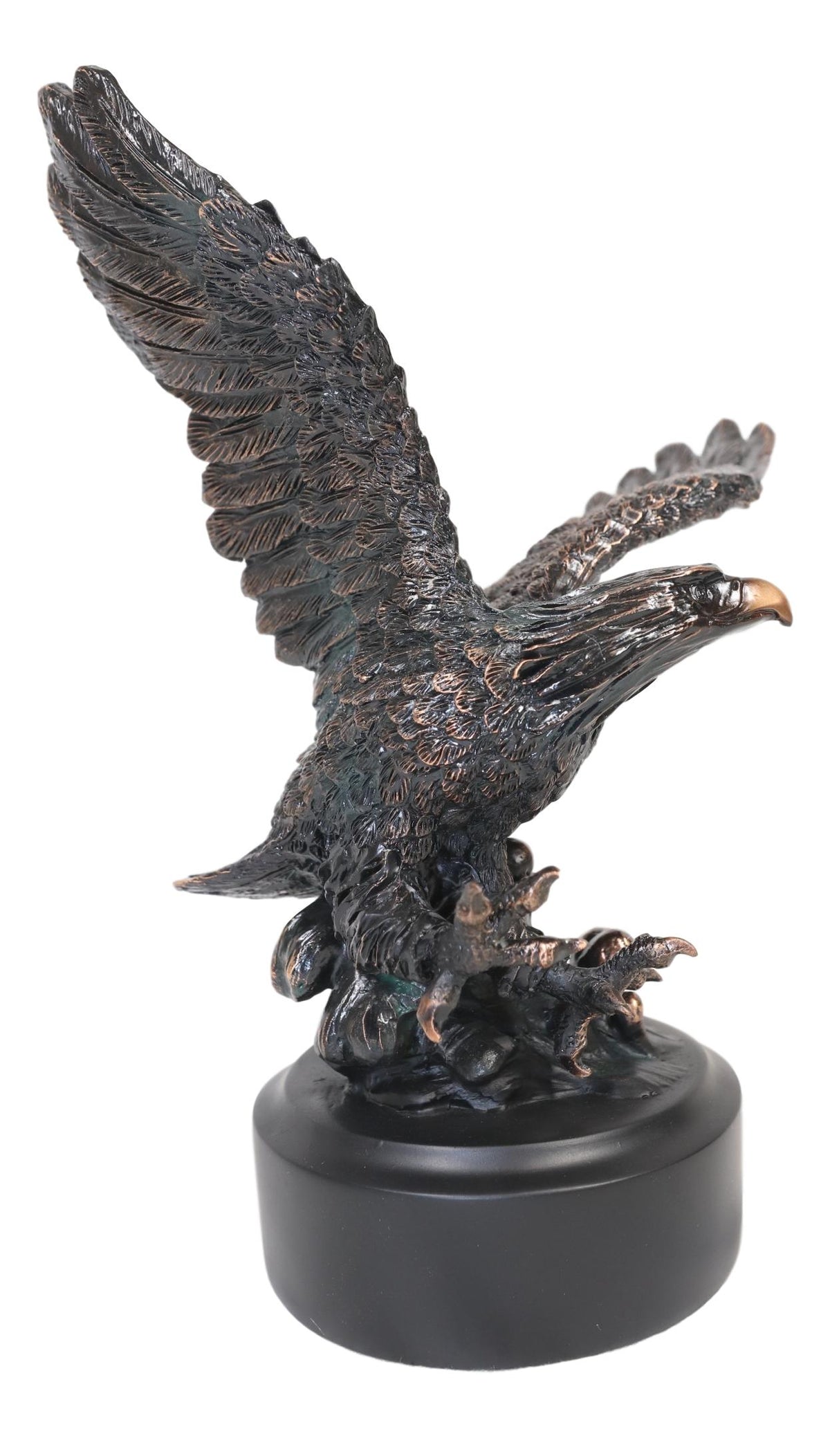 Wings of Glory Bald Eagle Swooping Over Stormy Ocean Waves Electroplated Statue - Ebros Gift