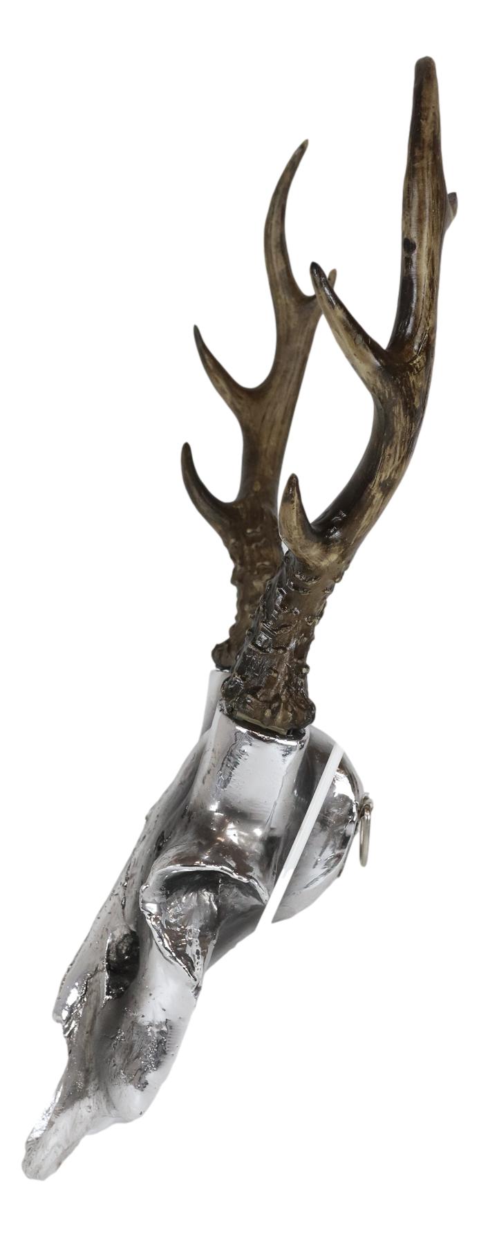 Large 16"H Silver Rustic Deer Buck Head Skull Antlers Wall Decor Plaque Figurine