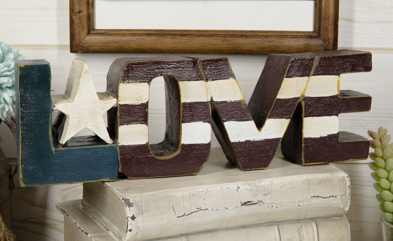 Pack of 3 USA Patriotic Flag 'Free Hope Love' Word Art Desktop Sign Plaques